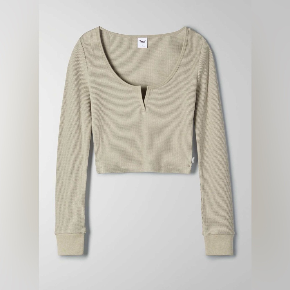 TNA by Aritzia Waffle Thermal Longsleeve Crop Top in Tan Women’s Size Small